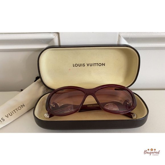 Authentic LOUIS VUITTON Burgundy Acetate Iris PM Rhinestone Oval Sunglasses - Picture 11 of 12
